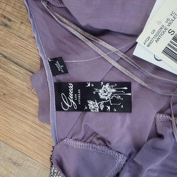 GUESS Antique Violet Beaded T-Back Halter Midi Dress - Picture 9 of 12